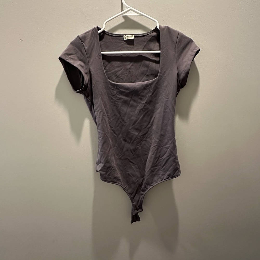 Free People Gray Cap Sleeve Bodysuit